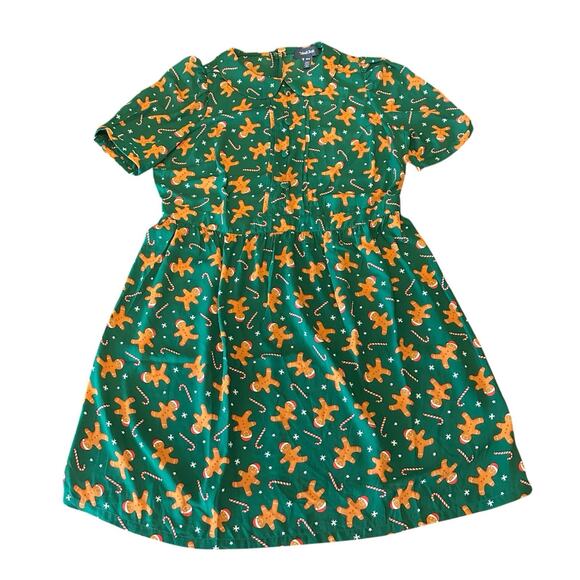 ModCloth Plus Size 16W Gingerbread Candy Cane Print Peter Pan Collar Green Dress - Picture 2 of 11